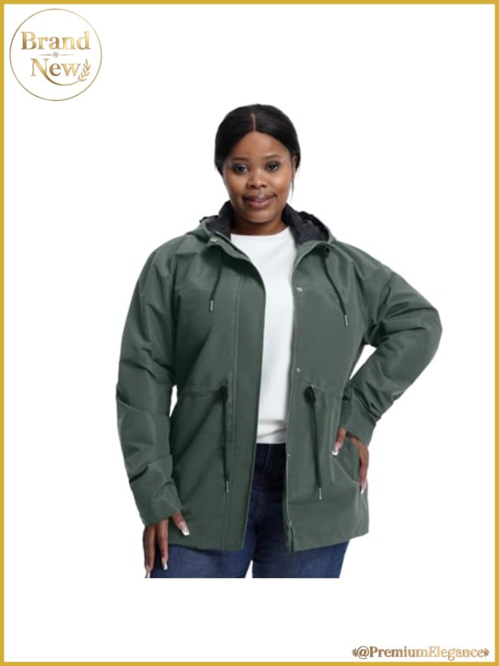 Plus Size Lightweight Windbreaker Hooded Jacket Water-Resistant Raincoat Travel